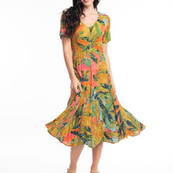 GODET DRESS WITH SH/SLV - PRINT