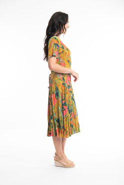 GODET DRESS WITH SH/SLV - PRINT
