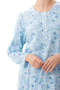 COTTON SHORT WINTER NIGHTIE - BLUE FLORAL