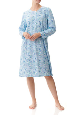 COTTON SHORT WINTER NIGHTIE - BLUE FLORAL