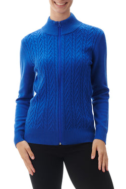 CABLE CARDIGAN WITH ZIP FRONT - COBALT