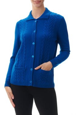 CABLE CARDIGAN WITH COLLAR - MARINE