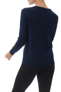 V NECK CABLE CARDIGAN  - NAVY