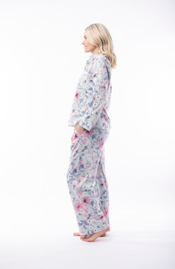 COTTON PYJAMA WITH COLLAR - BLUE FLORAL