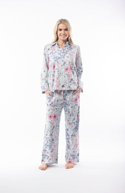 COTTON PYJAMA WITH COLLAR - BLUE FLORAL