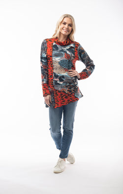 ASYMETRIC PATTERN TOP WITH COWL NECK  - MULTI