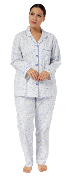 FLANNELETTE REVERE COLLAR PYJAMAS - BLUE FLORAL