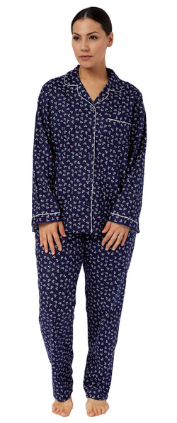 FLANNELETTE BOW PRINT PYJAMAS - NAVY