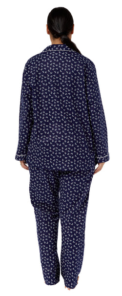 FLANNELETTE BOW PRINT PYJAMAS - NAVY