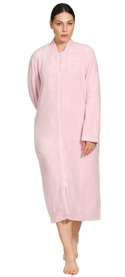 ZIP GOWN WITH EMBROIDERED YOKE - PINK