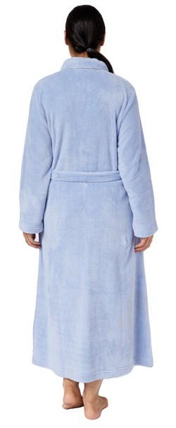 BUTTON GOWN WITH TIE BELT - BLUE