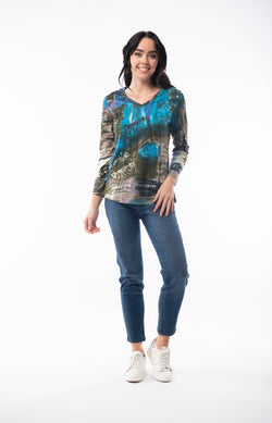 V NECK L/S T/SHIRT - KHAKI