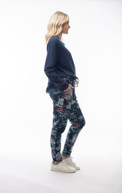 TERRY PRINT PANT - NAVY/FLORAL