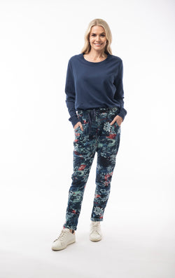 TERRY PRINT PANT - NAVY/FLORAL
