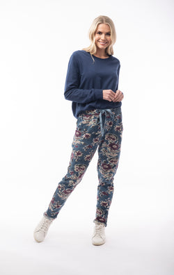 TERRY PRINT PANT - BLUE FLORAL