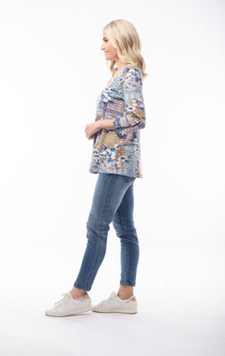 CONTEMPORARY PRINT TOP - BLUE