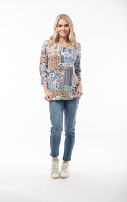 CONTEMPORARY PRINT TOP - BLUE