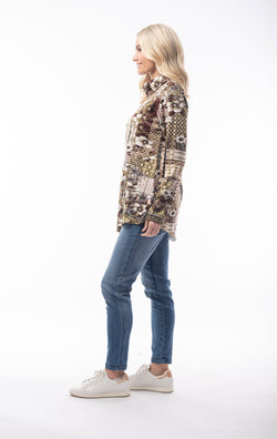 PRINTED TOP WITH COWL NECK - OLIVE