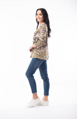 CONTEMPORARY PRINT TOP - OLIVE