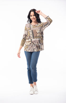 CONTEMPORARY PRINT TOP - OLIVE
