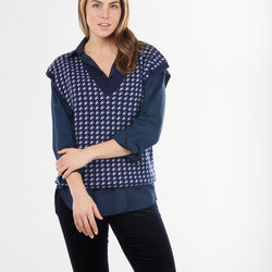 HOUNDSTOOTH VEST - NAVY/LILAC