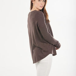 ROUND NECK PULLOVER CURVED HEMLINE - COFFEE