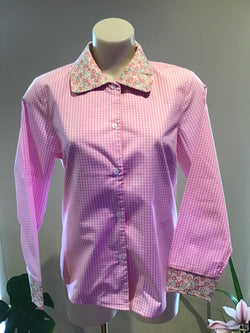 COTTON CHECK BLOUSE WITH LIB PRINT COLLAR - PINK