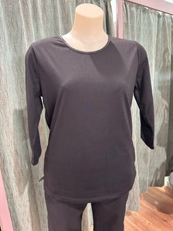 3/4 SLEEVE TEE SATIN TRIM - BLACK