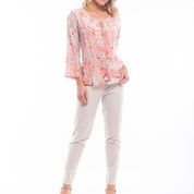 3/4 SLEEVE ROUND NECK PRINT BLOUSE - PRINT