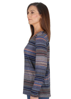 COSY STRIPE CREW NECK TOP - DENIM