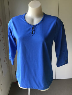 POLY COTTON 3/4 SLV TOP - AZURE