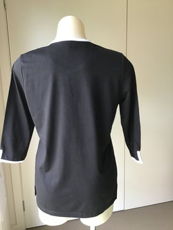 POLY COTTON 3/4 SLV TOP - BLACK/WHITE