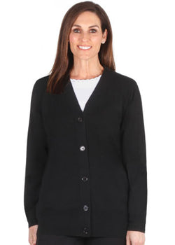 PURE WOOL V NECK CARDIGAN - BLACK