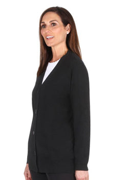 PURE WOOL V NECK CARDIGAN - BLACK
