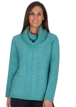 CABLE FRONT COWL NECK JUMPER - LAKESIDE