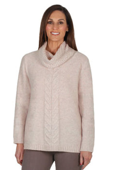 CABLE FRONT COWL NECK JUMPER - BIRCH