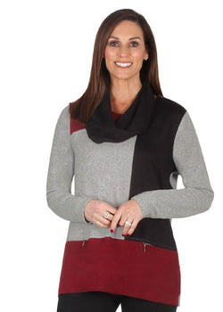 SPLICE ZIP TOP WITH SCARF - BLACK/RED