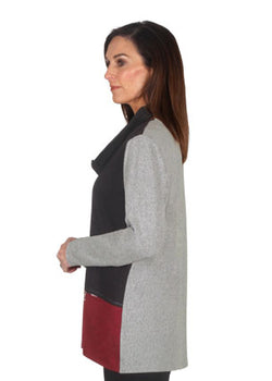 SPLICE ZIP TOP WITH SCARF - BLACK/RED
