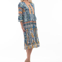 AGATTI MIDI DRESS 3/4 SLV - BLUE