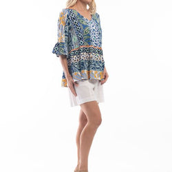 AGATTI TOP WITH FRILL SLEEVE - BLUE