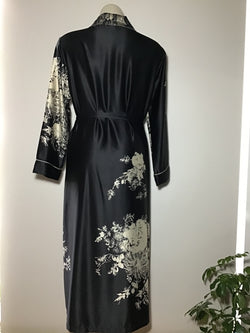 ANGELIQUE SATIN CALF LENGTH ROBE - BLACK