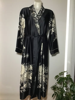 ANGELIQUE SATIN CALF LENGTH ROBE - BLACK