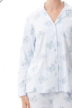 100% COTTON INTERLOCK PYJAMA WIH COLLAR - BLUE FLORAL