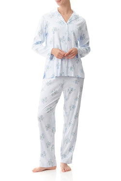 100% COTTON INTERLOCK PYJAMA WIH COLLAR - BLUE FLORAL