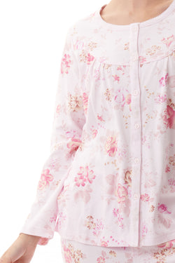 100% COTTON INTERLOCK ROUND NECK PYJAMA - PINK FLORAL