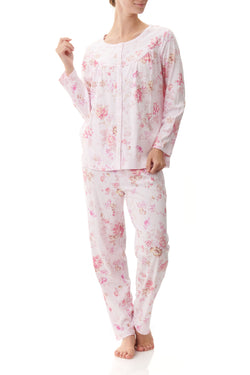 100% COTTON INTERLOCK ROUND NECK PYJAMA - PINK FLORAL