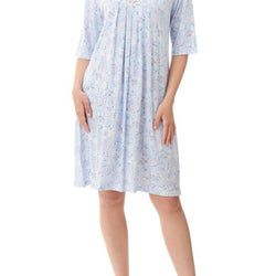 ELBOW LENGTH SLV NIGHTIE - BLUE  WHITE