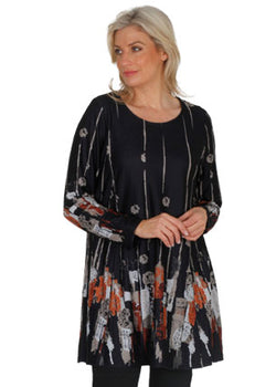 GRADUATED PRINT CREW TUNIC - BLACK