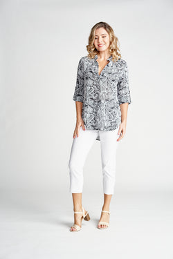 100% RAYON DEEP V-NECK BLOUSE - PRINT