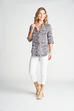 100% RAYON DEEP V-NECK BLOUSE - PRINT